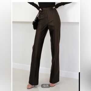 High Waist Faux Leather Brown Pants